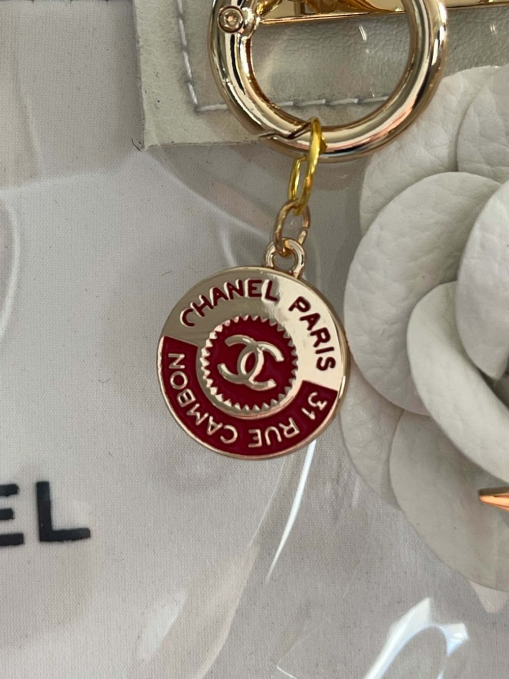 Custom Upcycled Chanel Beauté Clear Bag w Authentic Charms, Ribbon & Makeup Bag - Picture 6 of 16